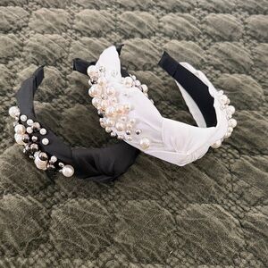 Elegant Pearl Embellished Headbands - Black & White